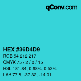 Color code: HEX #36D4D9 | qconv.com