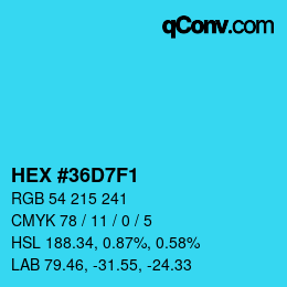 カラーコード: HEX #36D7F1 | qconv.com