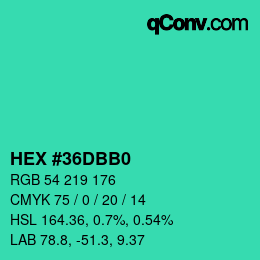 カラーコード: HEX #36DBB0 | qconv.com