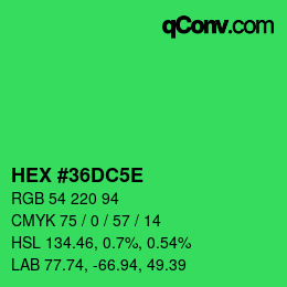 カラーコード: HEX #36DC5E | qconv.com