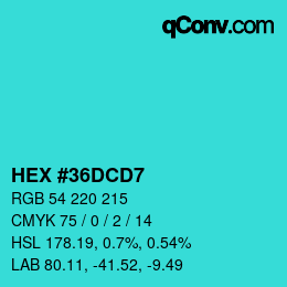 Color code: HEX #36DCD7 | qconv.com