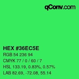 Color code: HEX #36EC5E | qconv.com
