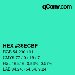 颜色代码: HEX #36ECBF | qconv.com