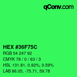 Color code: HEX #36F75C | qconv.com