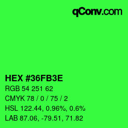 Color code: HEX #36FB3E | qconv.com