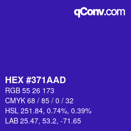 Code couleur: HEX #371AAD | qconv.com