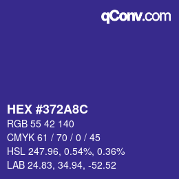 颜色代码: HEX #372A8C | qconv.com
