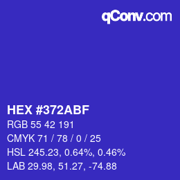 Code couleur: HEX #372ABF | qconv.com