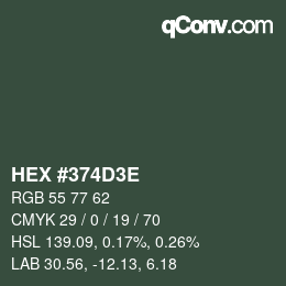 Color code: HEX #374D3E | qconv.com