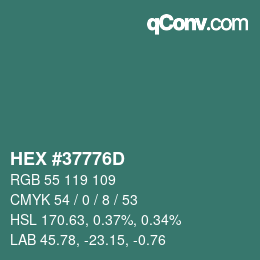 Color code: HEX #37776D | qconv.com