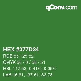 Farbcode: HEX #377D34 | qconv.com