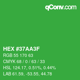 Color code: HEX #37AA3F | qconv.com