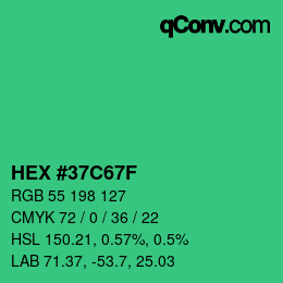 カラーコード: HEX #37C67F | qconv.com