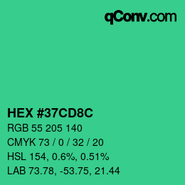 Color code: HEX #37CD8C | qconv.com