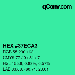 カラーコード: HEX #37ECA3 | qconv.com