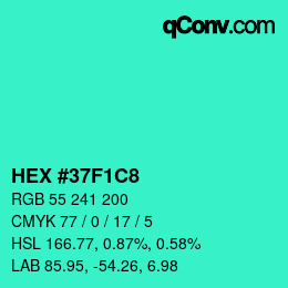 Color code: HEX #37F1C8 | qconv.com