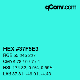 Color code: HEX #37F5E3 | qconv.com