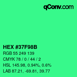 Color code: HEX #37F98B | qconv.com