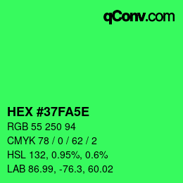 Color code: HEX #37FA5E | qconv.com