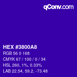 颜色代码: HEX #3800A8 | qconv.com