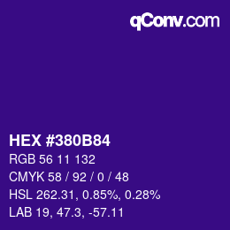 颜色代码: HEX #380B84 | qconv.com