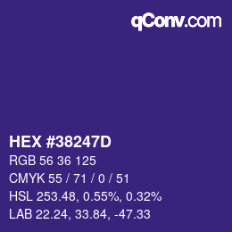 カラーコード: HEX #38247D | qconv.com