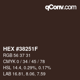 Color code: HEX #38251F | qconv.com