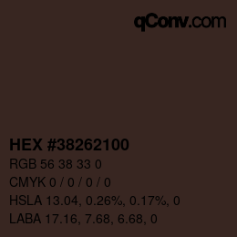 Color code: HEX #38262100 | qconv.com