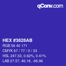 颜色代码: HEX #3828AB | qconv.com