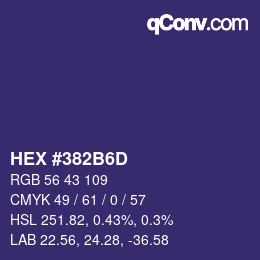 Farbcode: HEX #382B6D | qconv.com