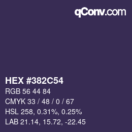 Farbcode: HEX #382C54 | qconv.com