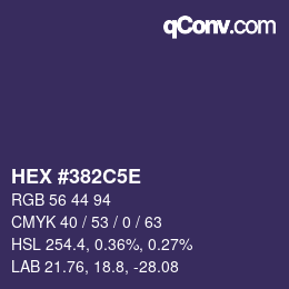 Farbcode: HEX #382C5E | qconv.com