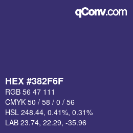颜色代码: HEX #382F6F | qconv.com