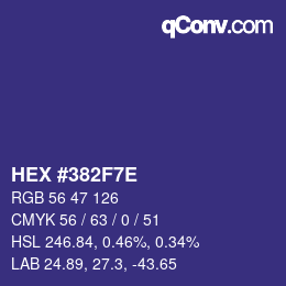 Color code: HEX #382F7E | qconv.com