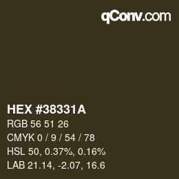 Color code: HEX #38331A | qconv.com