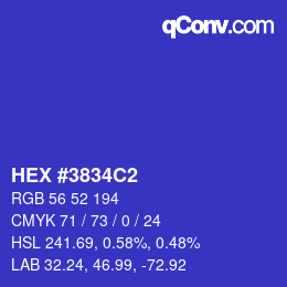 颜色代码: HEX #3834C2 | qconv.com