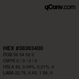 カラーコード: HEX #38363400 | qconv.com