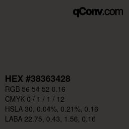 Code couleur: HEX #38363428 | qconv.com