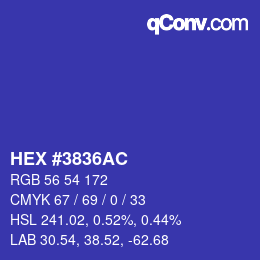颜色代码: HEX #3836AC | qconv.com
