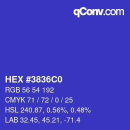 颜色代码: HEX #3836C0 | qconv.com