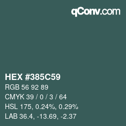 颜色代码: HEX #385C59 | qconv.com