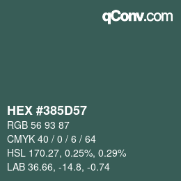 カラーコード: HEX #385D57 | qconv.com