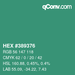 カラーコード: HEX #389376 | qconv.com