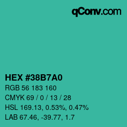颜色代码: HEX #38B7A0 | qconv.com