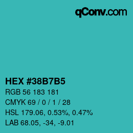 カラーコード: HEX #38B7B5 | qconv.com