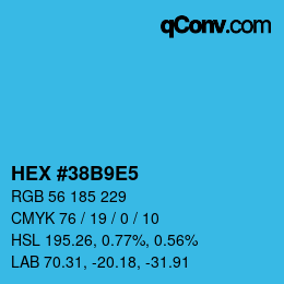 カラーコード: HEX #38B9E5 | qconv.com