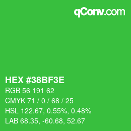 Color code: HEX #38BF3E | qconv.com