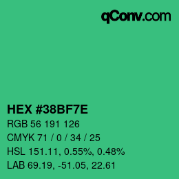 Color code: HEX #38BF7E | qconv.com