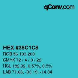 颜色代码: HEX #38C1C8 | qconv.com