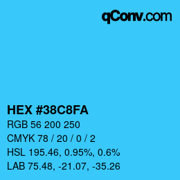 Color code: HEX #38C8FA | qconv.com